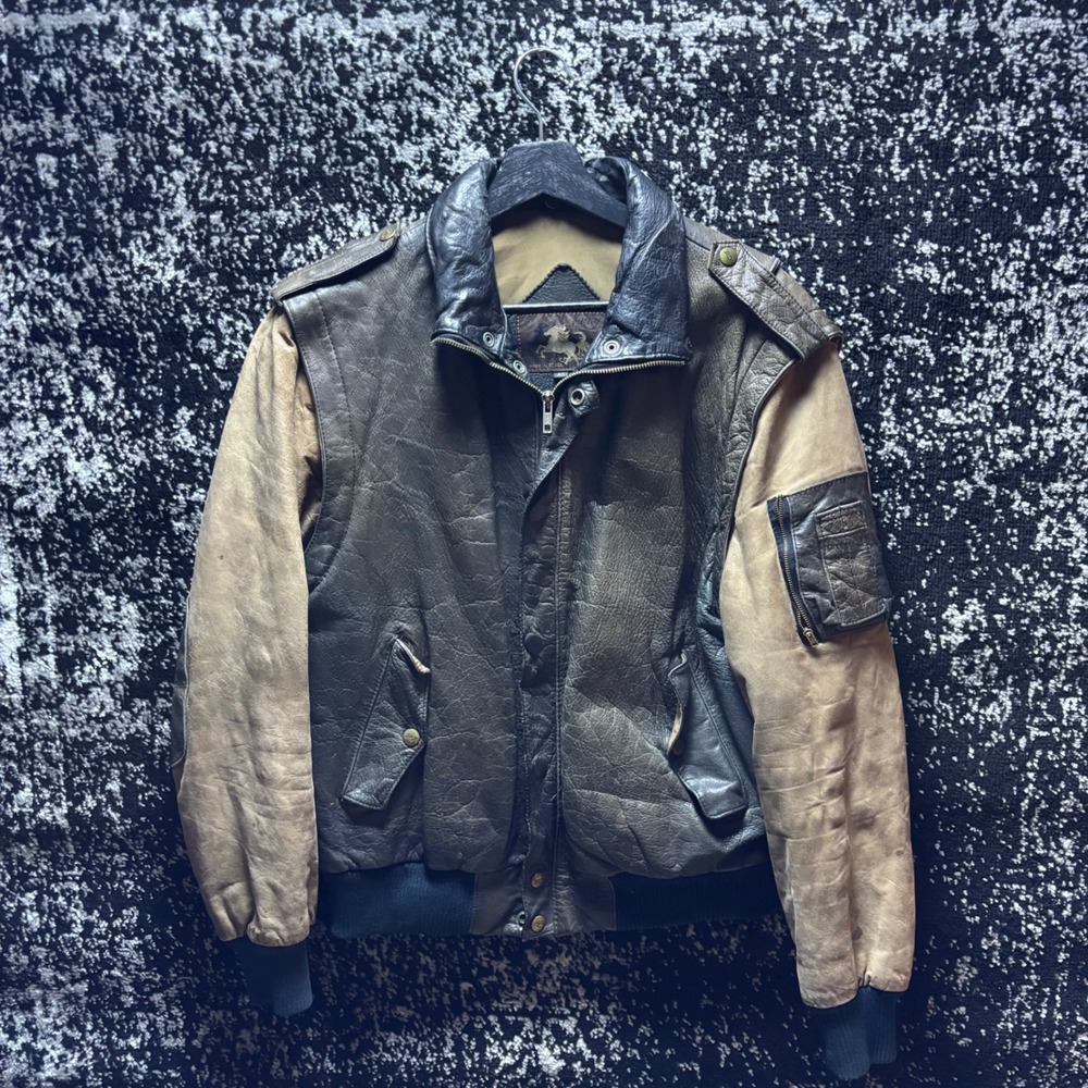 Vintage Fury Leather Bomber Jacket Brown Tan Convertible Vest Flight Jacket 40